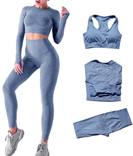 DONYKARRY Ensemble De Vêtements De Sport Sans Couture Pour Femme, Pantalon à Manches Longues, Pantalon De Yoga, Entraînement Sportif, Haut Court Avec Trou Pour Le Pouce