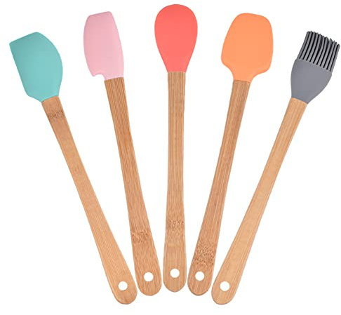Ustensiles 5 de Cuisine en Silicone avec Spatule en Silicone, Cuillère de Cuisson, Brosse, Ustensiles de Cuisine avec Grattoir en Silicones, Mini Spatule pour Mélanger La Cuisine, La Pâtisserie