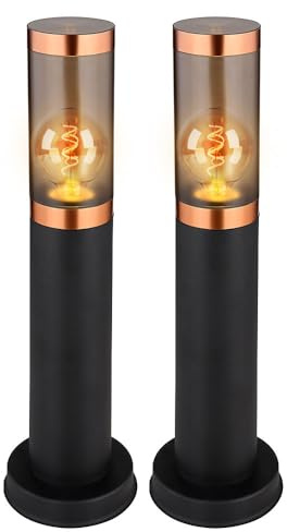 Standleuchte Stehlampe Außenbeleuchtung Sockelleuchte rauch Kupfer Außen Garten Stehlampe, Edelstahl Kunststoff, 1x E27, DxH 7,6x45 cm, 2er Set