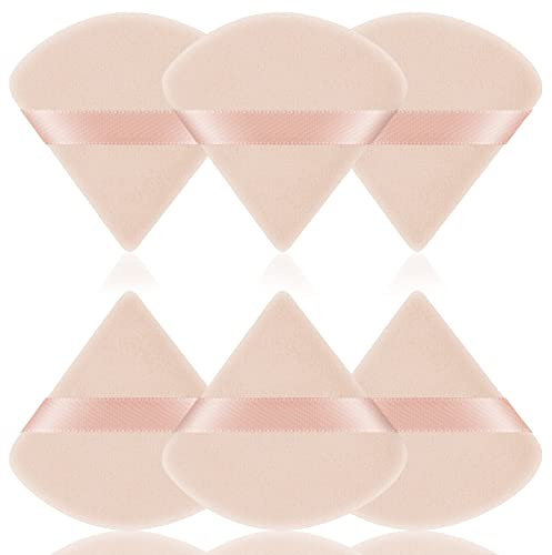 AUAUY 6 PCS Dreieck Makeup Puderquaste,Gesicht Schwämmchen Powder Puff, Waschbar Wiederverwendbar Makeup Sponge,Nass Trocken Make up Werkzeug für Loses Puder oder Foundation Rouge (Hautfarbe)