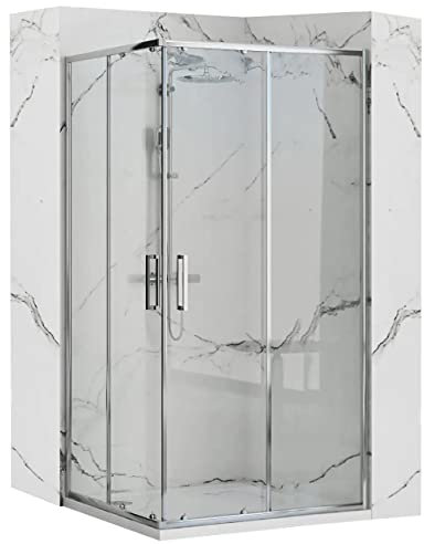 VBChome Cabine de douche Paroi Douche Pare-Baignoire 80 x 100 cm Chromé 190 cm 5 mm Entrée d'angle carrée coulissante Porte de douche en verre de sécurité transparent