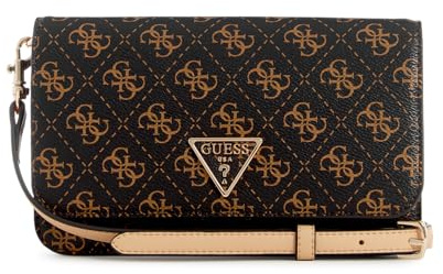 GUESS Damen Noelle Flap, Crossbody-Klappe, Organizer, Braunes Logo