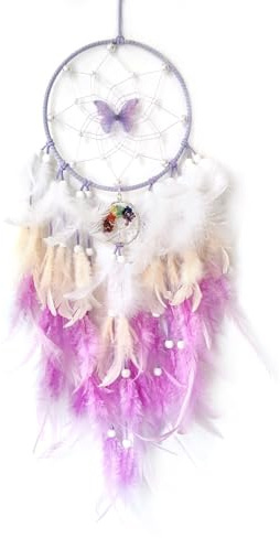 SOYUZU Purple Dream Catcher Wall Decor Feather Dream Catchers with Crystal Tree of Life Pendant Handmade Dreamcatcher Wall Hanging Ornament for Bedroom Living Room Home Decor