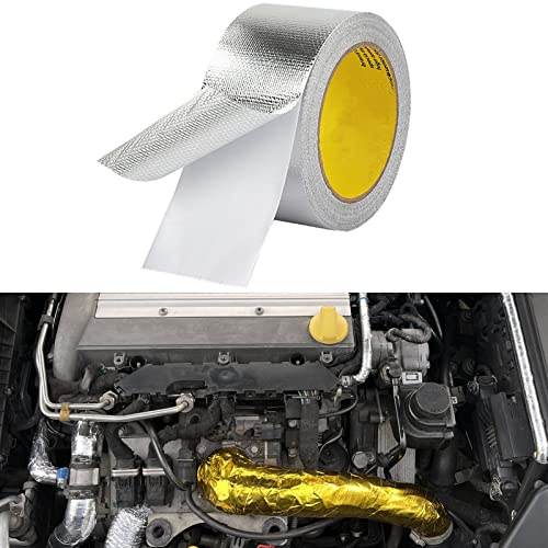 Moyishi Adhesive Aluminum Heat Shield Foil Tape, Glass Fiber Cloth Thermal Insulation Reflective Material High Temp Protection 1.96Inch x 32 Feet