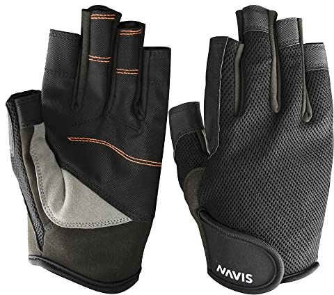 NAVIS MARINE Sailing Gloves for Men Women Rowing Boating Fishing Kayaking All Water Sports Perfect UV Protection Short Finger (Black,XX-Large)