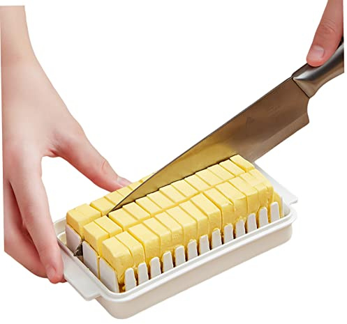 Beurrier avec couvercle et étui de découpe, beurrier multifonction avec couvercles pour les besoins de cuisson, support de rangement portable pour fromage, 16,5 x 9,5 x 5 cm (blanc)