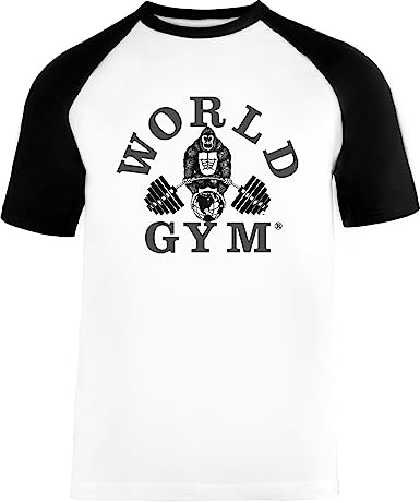 World Gym Power House Unisex Baseball T-Shirt Kurze Ärmel Herren Damen Weiß Schwarz