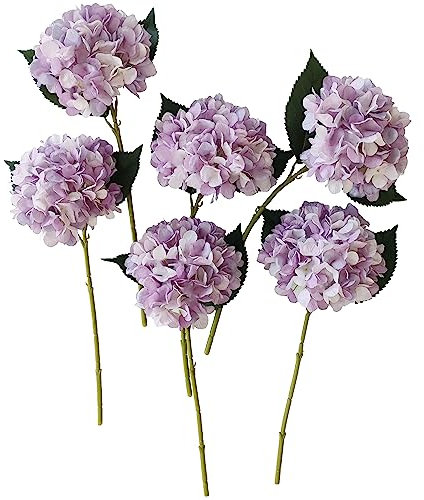 Ortensie artificiali viola chiaro, 6 ortensie artificiali, ortensie artificiali con steli, ortensie finte, ortensie viola in seta con stelo, per decorazione della casa (6, viola chiaro)