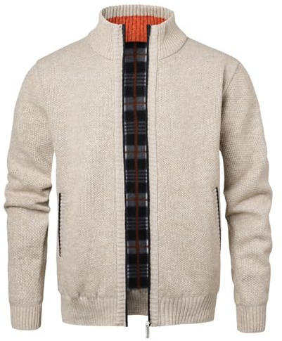 Btmpmcs Herren Strickjacke Cardigan Pullover mit Stehkragen und Reißverschluss Winter Fleece-gefüttert Warm Dicker Strickpullover Übergangsjacke Winterjacke