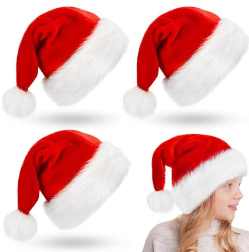 ZZRSYJ 3 Stück Weihnachtsmütze Nikolausmütze Dicker, Weihnachtsmann Mütze Rot Santa Mütze plüsche weihnachtsmann mütze Nikolausmütze Plüsch Warme Verdickt Nikolausmütze Mütze