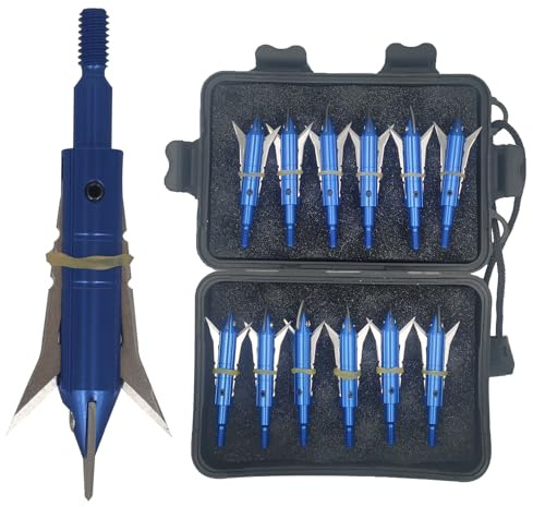 Flying Swifts Hunting Broadheads 12PK Cutting Blade Archery Broadhead 100Grain Screw-in Arrow Heads Arrow Tips Compatible with Traditional Bows and Compound Bow (Blue-1)