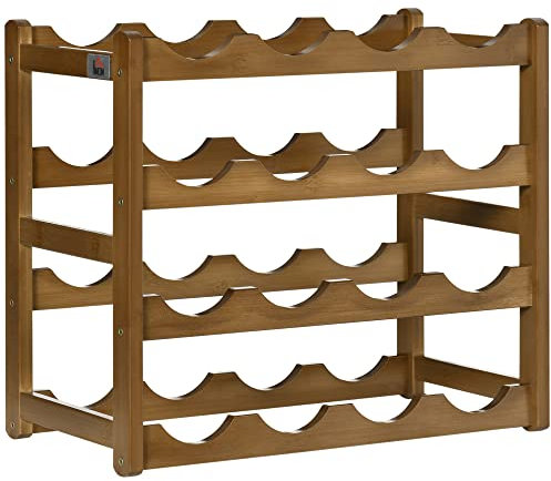 HOMCOM Weinregal für 16 Flaschen Stapelbar Flaschenregal Flaschenhalter Weinflaschenhalter aus Bambus für Keller, Lagerraum, 43 x 23,5 x 38 cm Braun