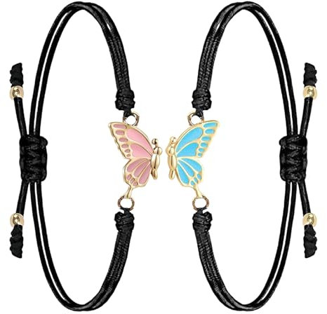 Mezrkuwr 2 Stück Schmetterlings Armbänder, Armband für gute Freunde, verstellbarer Strang, Freundschaftsarmbänder, Schmuck, Geschenke für Teenager, Mädchen, Paare