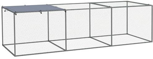 PawHut Enclos poulailler Cage clapier extérieur 3 m² pour Petits Animaux dim. 3 x 1 x 0,8 m Acier galvanisé, 1 Porte supérieure, Espace Couvert bâche
