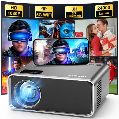 FUDONI Proiettore Bluetooth WiFi, altoparlante incorporato, proiettore | Proiettore cinematografico per interni ed esterni, compatibile con HDMI, USB, AV, Fire Stick, laptop, smartphone