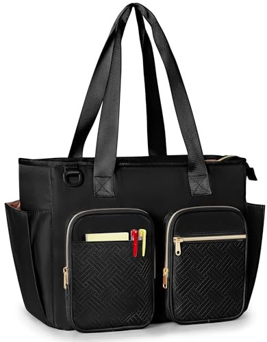 Prokva Lehrertasche mit Laptopfach, Große Lehrer Tragetasche für Frauen, Arbeit und Lehrerbedarf, Schwarz (Leere Tasche)