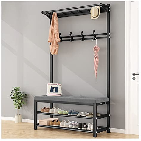 IPSU Garderobe mit Sitzbank, Schuhregal, Ständer, Organizer, Schrank, Eingangsbereich, Garderobenständer, Schuhbank, 4-in-1-Flurbaum-Schuhregal für den Eingangsbereich, multifunktionaler Flur-Org
