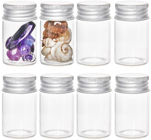 SUNNYCLUE 20 Stück 20 ml Mini Gläser Mit Aluminium Schraubdeckel Silberne Glasröhrchen Versiegelte Glasflaschen Glasperlenflasche Klare Kleine Glasfläschchen Leere Probenbehälter Für Flüssigkeiten DIY