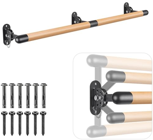BeneLabel Barra de Ballet 1.7M, Barra de Baile Ajustable de Madera para Montar en La Pared para Entrenamiento en Casa, Equipo de Estiramiento con Soporte De Metal para NiñOs y Adultos, 4cm DiáMetro