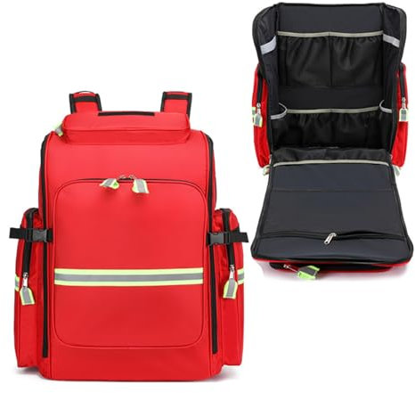 Joyfitness Leerer Erste-Hilfe-Rucksack, Tasche für Ersthelfer, mehrere Fächer, Erste Hilfe Notfallrucksack mit Trennwänden für Zuhause, Auto, Reisen, Camping, LKW, Wandern (nur Tasche)