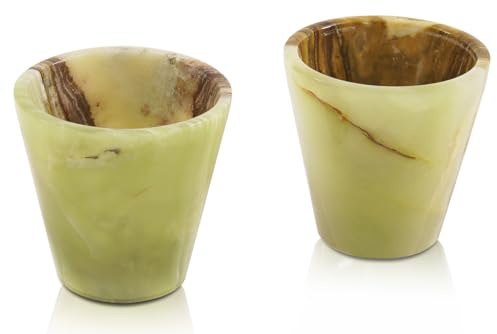Radicaln Juego de 2 vasos de chupito de mármol de 2 pulgadas de ónix verde hechos a mano para tequila, whisky y bebidas de cóctel, elegantes vasos y vasos para decoración de bar