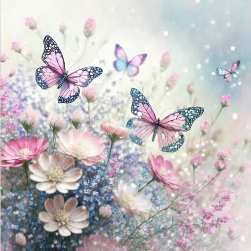 YEJIKJ Flores Diamond Painting Kit Completo, 5D Pintura Diamante Kit, Violeta Mariposa Diamond Painting Adultos, 5D DIY Diamond Painting, Cuadros Pintura Diamantes para Decoración Casa(35x35cm)