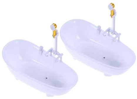 Vaguelly 2pcs Doll Electric Bathtub Mini Spraying Shower Pool for Dolls White Bathing Tub Toy Bath Accessory Suitable for Swimming and Bathing