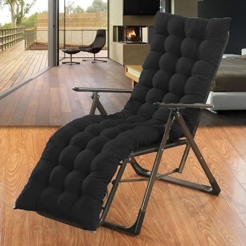 Extra dickes Kissen für Sonnenliege für Garten, Terrasse, weich und bequem, Bank-/Stuhlauflage für Balkon, Erkerfenster, Schwarz, 120 x 45 cm
