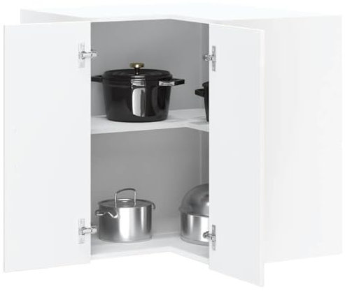 Gecheer Küchen-Eckhängeschrank Küchenschrank Küchenzeile Eckschrank Küchenmöbel Einbauküche Schrank Kalmar Hochglanz-Weiß Holzwerkstoff