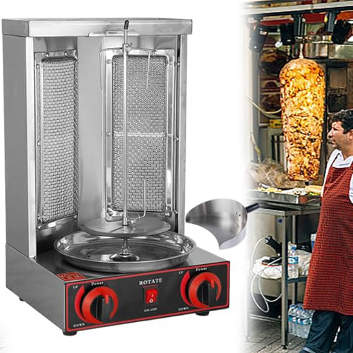 GESAIDES Máquina para Hacer Shawarma de Pollo Casero, Asador de Mostrador, Asador Vertical para Kebab, Asador a Gas para Kebab de Pollo Turco con 2 Quemadores