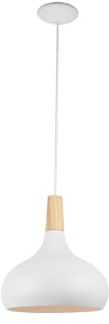 Alpinaluz Lámpara Colgante de Techo Estilo Nórdico – Iluminación Moderna en Metal con Madera Natural, Casquillo E27, Diseño Minimalista y Decorativo para Comedor, Sala o Dormitorio – Color Blanco Mate