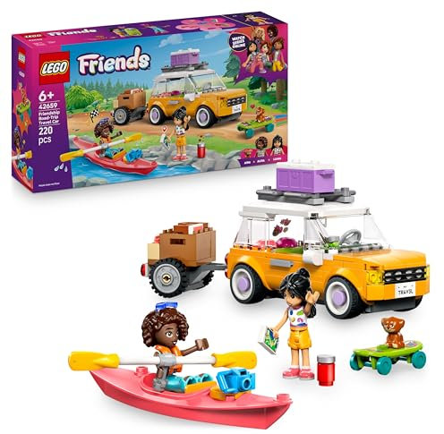 LEGO Friends Abenteuertrip mit Freunden - Auto Spielzeug mit Anhänger, 2 Mini-Puppen, Welpen Figur, Kajak & Zubehör, inkl. Skateboard und Rollschuhe - Set für Mädchen ab 6 Jahren - 42659