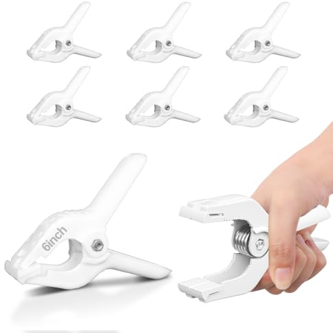 EMART 6 Pack Heavy Duty Muslin Spring Clamps, 6 inch Backdrop Clips-White | Large Photo Booth Clamps Quick Grip for Photography Studio,Backdrop Stand,Paper,Tarpaulin,Woodworking,Crafts,Tarp,Table Cloth