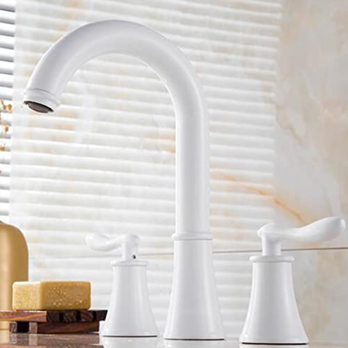 Lampe 3 Loch Haken für Badezimmerbecken Drehgelenk heiß und kaltes Wasser Messing Doppelgriff Badezimmer Wasserhahn-Weiß (Blanc) Kronleuchter
