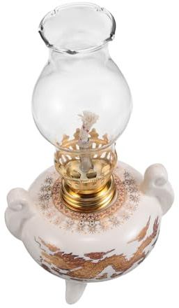 BIUDECO Altar Öllampe Mit Doppel-drachenmuster Vintage Kerosinlampe Für Tischdekoration Windresistent Einstellbare Helligkeit Für Innen Und Außenbereich Chinesischer Stil