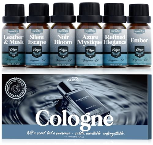 SNOWSEN Cologne Essential Oil Blends Set for Diffusers for Home, Candle Making & Aromatherapy, Fragrance Oils Gift Set - Including Noir Bloom, Ember, Leather & Musk, and More