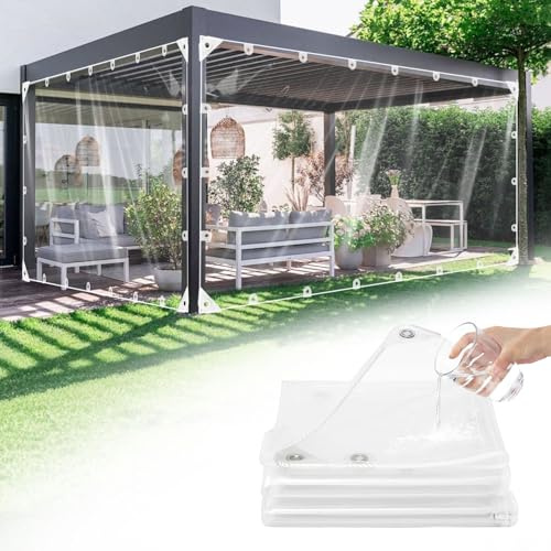 GKXLH Bache de Protection Exterieur Imperméable Épais 400 g/m² PVC Effacer | Bache 3 m x 3 m, Bâche de Protection Résistante au gel, avec Coupe-vent pour Tonnelle, Camping, Mobilier et abri de jardin