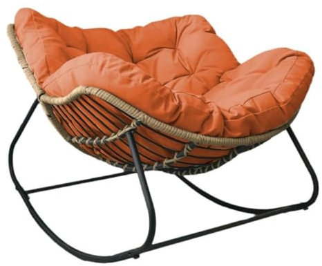 Schaukelstuhl für den Innen- und Außenbereich, Terrasse, Ei, Papasansessel mit Rattan-Gewebe und dickem Kissen, bequem, hautfreundlich, für Wohnzimmer, Veranda, Garten