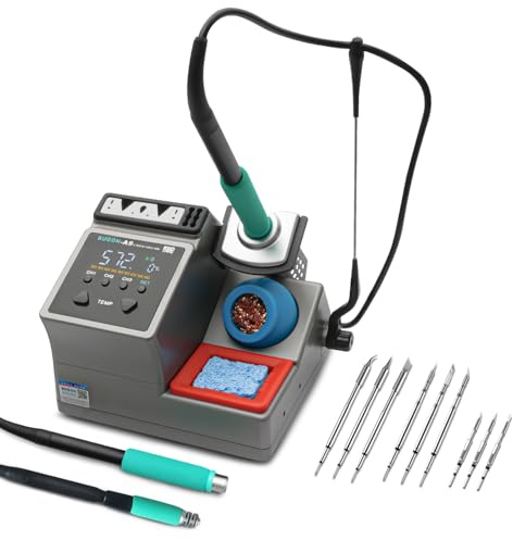 SUGON A9 210/245/115 Precision Soldering Stations, 120W Digital Soldering Iron Kit, with 210/245/115 Soldering Iron Tips and 3 Helping Hands, 212℉-842℉, ℃/℉, 3 Temperature Storage, Sleep mode