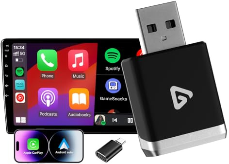 Adaptador inalámbrico 2 en 1 para Android Auto y CarPlay – Convierte CarPlay por Cable en inalámbrico, con Adaptador USB-C, WiFi 5.8GHz, diseño Mini y Estable, fácil de Usar, Compatible con iOS 10+ y