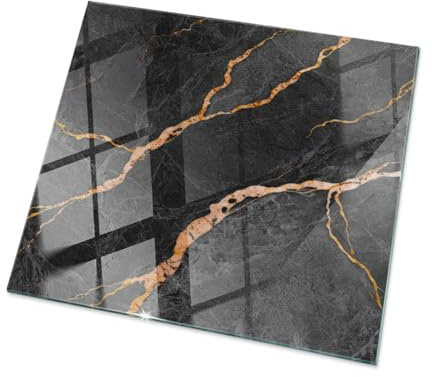 Tulup Glasplatte für Tisch 50x50 cm Quadratische für Küche und Esszimmer Geschliffene Kanten Auswechselbare Platte Dekoration Gehärtetes Glas Modernes Design Tafelglas - Motiv Marmor mit Adern