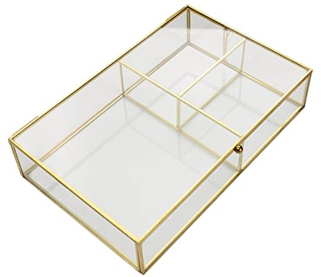 Beaupretty Jewelry Box Organizer Small Glass Cosmetic Storage Case for Desktop Lipstick and Accessories Display 7.87X5.12X1.77In Elegant Beauty Storage Solution
