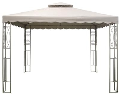 Ma Maison Gazebo 3x3 Metri da Esterno con Doppio Tettuccio Colonne in Ferro Lavorate - Giardino, per Feste, Eventi, Campeggio, Antisole, Impermeabile - Color Sabbia Resistente al Vento