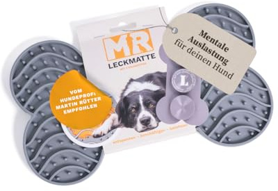 Martin Rütter – Leckmatte Hund in Knochenform mit Saugnäpfen Grau L – Hundespielzeug aus Silikon BPA-frei – Schleckmatte für mentale Auslastung & Beschäftigung – Spülmaschinen- & Gefrierschrankfest