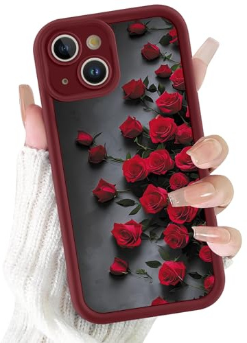 Xylota Cover per iPhone 14 6,1, Aesthetic Fiori Motivo Disegni Ragazze Donne Custodia, Ultra Sottile Silicone Morbida TPU Antiurto Antigraffio Bumper Protettiva Case per iPhone 14, Rosa Rossa