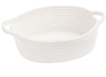 Panier en Corde de Coton Tressée Blanche avec Poignées,Panier Cadeau Vide,Petit Panier de Rangement en Rotin pour Chambre D'enfant,Salle de Bain,étagères,Jouets de Bébé et Décoration D'intérieur