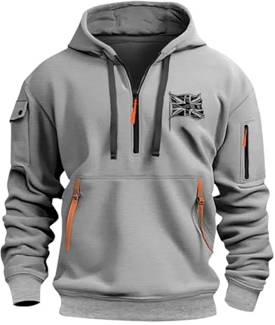 Hoodies for Men UK, British Flag Printing Quarter Zip Up Sweatshirt Warm Neck, Long Sleeve Casual Fleece Jumpers, Casual Fashion Gym Tops