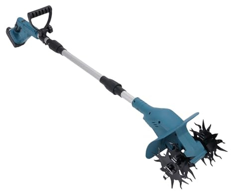 Asixxsix Tiller senza fili, Tiller elettrico 500W 330RPM con 2 batterie 5000mAh, 3 sezioni pieghevoli, display digitale, 9 larghezza e 6,3 profondità, Rototiller prato, suolo (Spina europea)