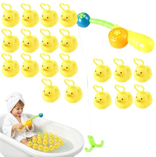 Juego Pesca Patos Baño – Set 20 Patos Multicolores Anzuelo Captura | Amarillo Duradero Entretenimiento Acuático Baño Piscina Exterior