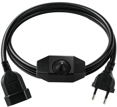 Variateur de Réglage LED 250V, Interrupteur LED Dimmables Rotatif Continu | Rallonge Variateur Intensité Variable avec Câble 2 m pour Lampes Dimmables, Prise EU, Noir